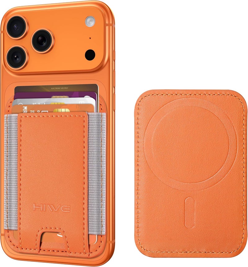 HiWe for MagSafe Wallet, Stronger Magnetic Wallet for iPhone 17/16/15/14/13/12 Series, 7 Cards Holder, Vegan Leather Minimalist Slim RFID, 1 Slot, Cosmic Orange & Grey - Image 1